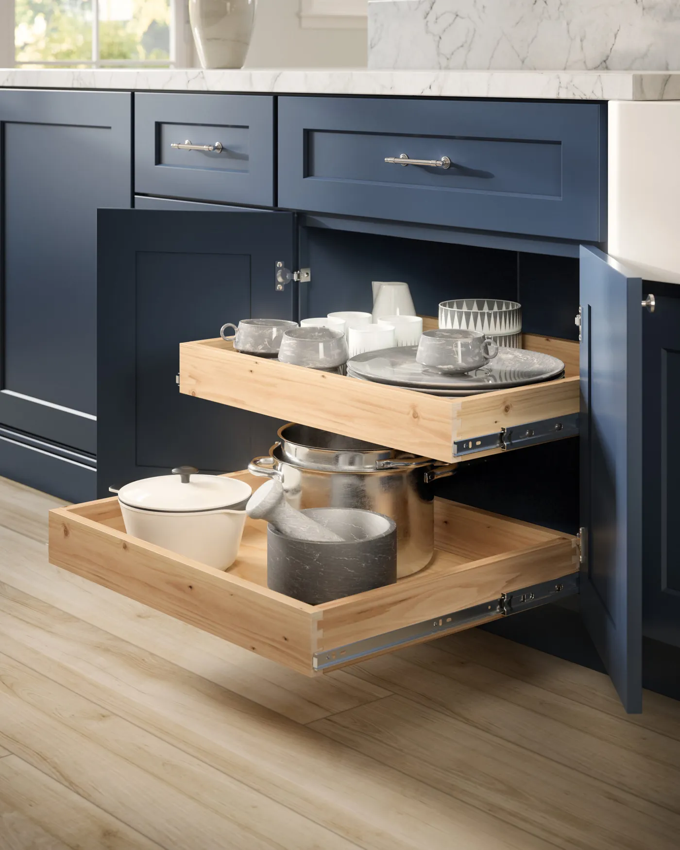 Shaker Navy cabinets installed — Highland Collection