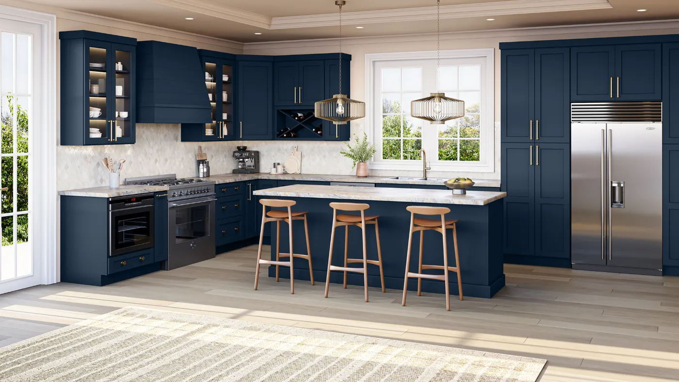 Shaker Navy cabinets installed — Highland Collection