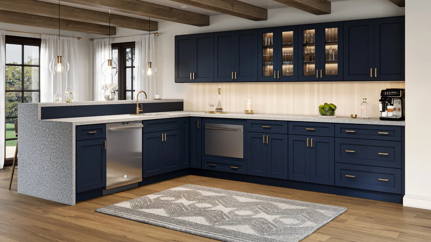 Shaker Navy cabinets installed — Highland Collection