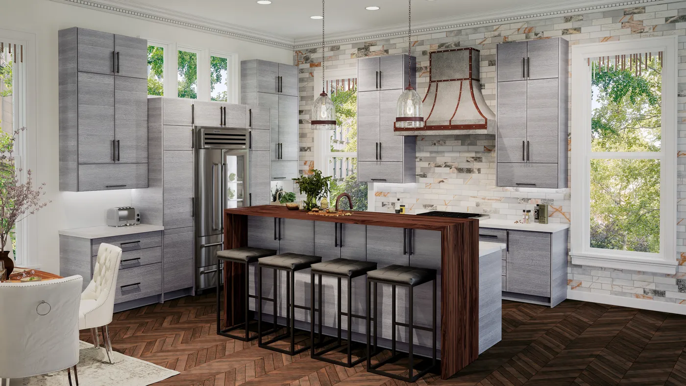 Torino Grey Wood cabinets installed — AltaEuro Collection