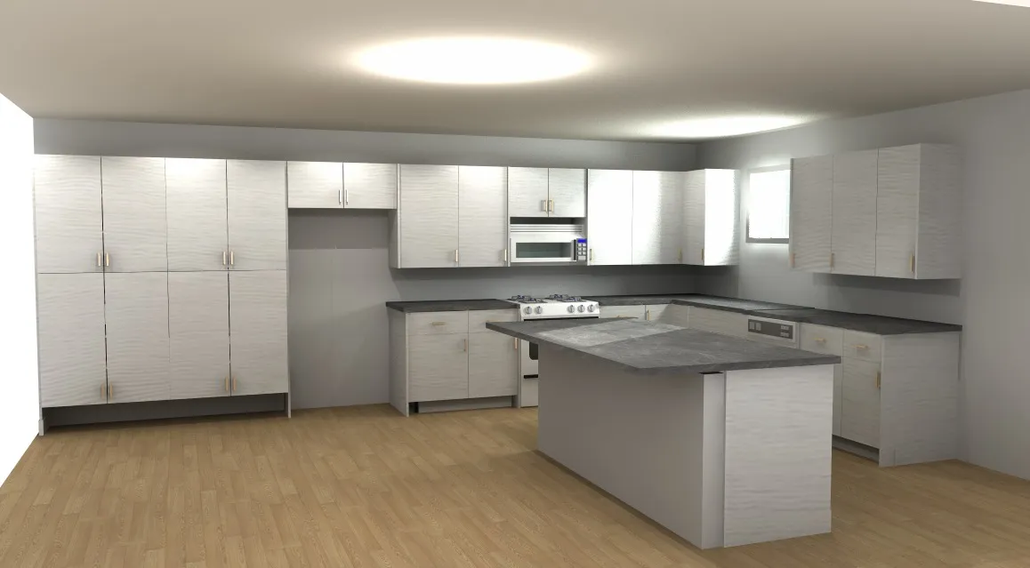 Professional custom kitchen design render — Torino White Pine Kitchen